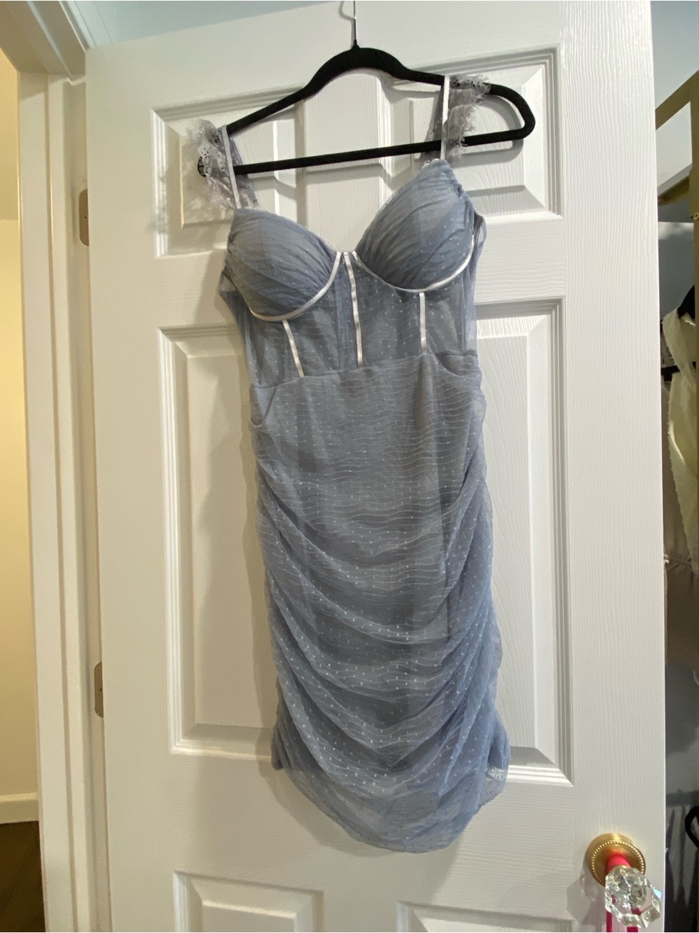Light Blue Sheer Ruched Mesh Bodycon Dress